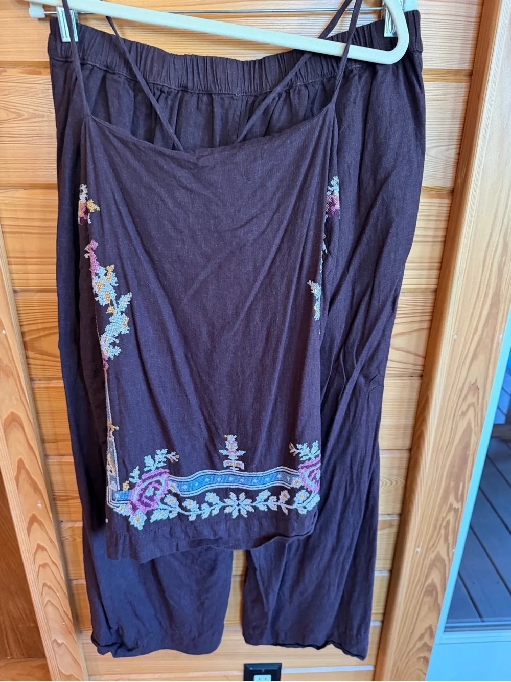 Free People sightseer embroidered linen set, large, espresso combo